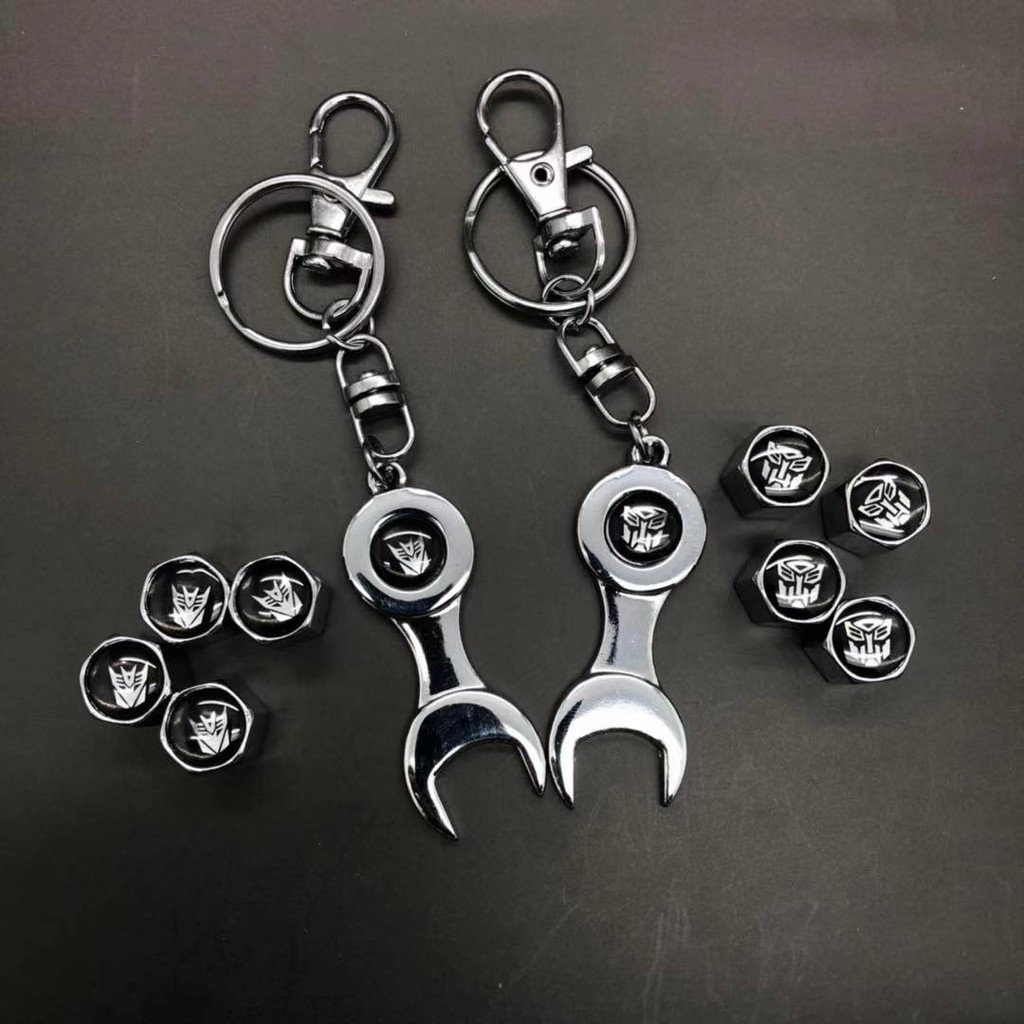 2 in 1set Gantungan Kunci Pentil Ban Mobil Stainless Keychain TRANSFORMERS Autobot Decipticon