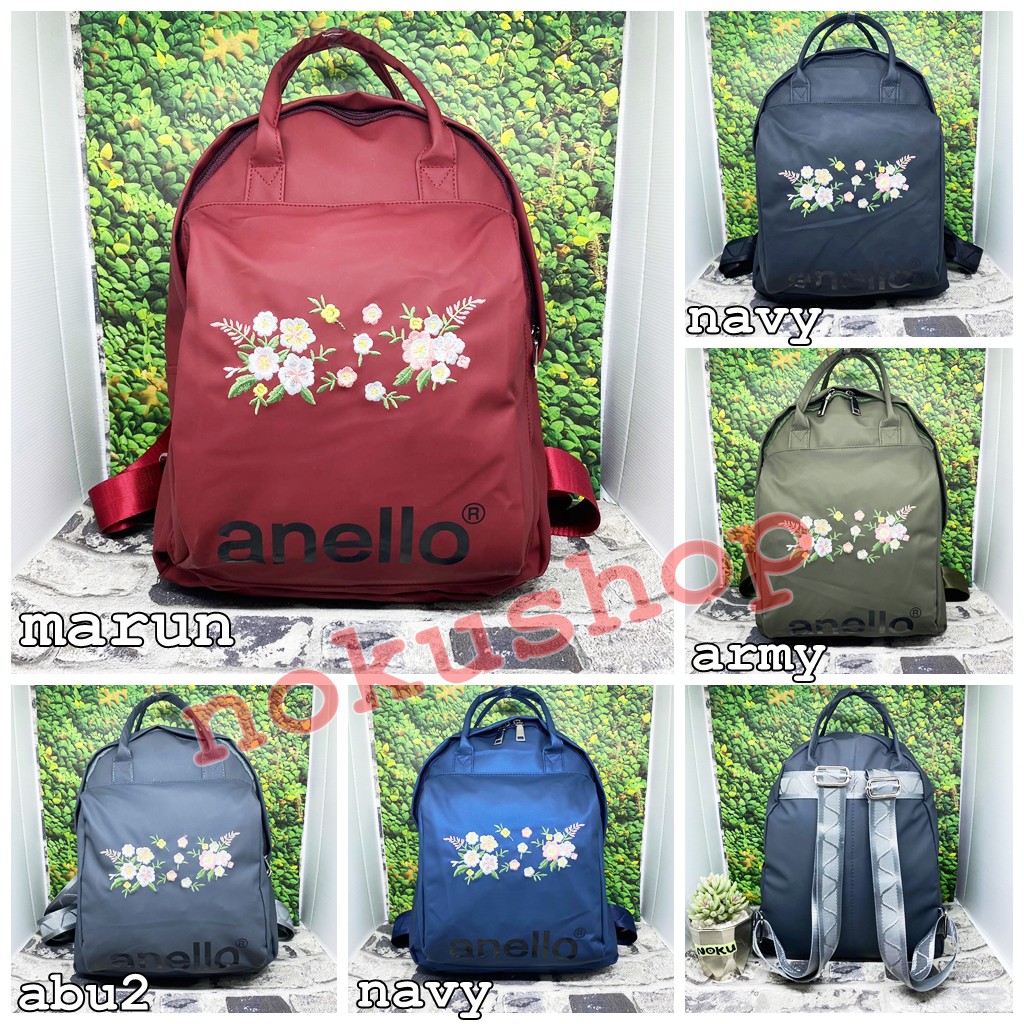 ANELLO Tas Ransel Bordir Bunga / Tas Fashion Wanita / Tas Sekolah atau Kerja