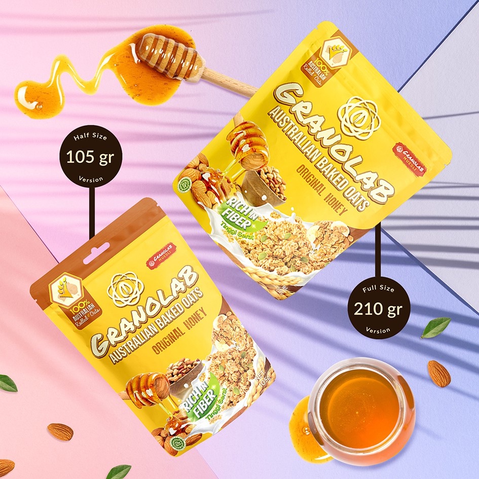 Granolab Original Honey 105 gr Granola Snack Diet Sehat Tinggi Serat &amp; Protein