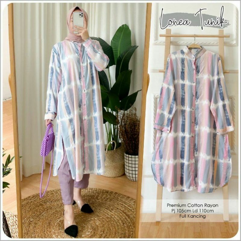 Tunik Rayon Wanita Motif Kekinian LD 100 - 140 Cm