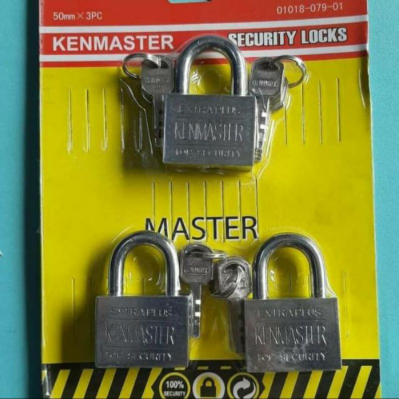 Kenmaster , UK.50 mm Set 3 . Gembok , Kunci Gembok , Master key