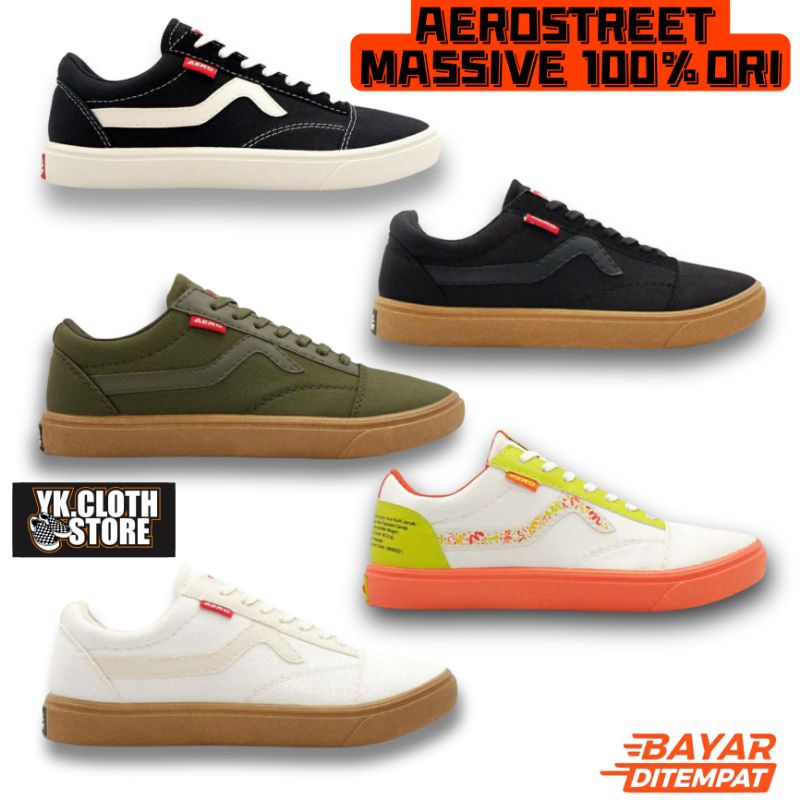 Aerostreet Massive Gum Hitam / Putih / Army | Sepatu Sneakers Pria Wanita