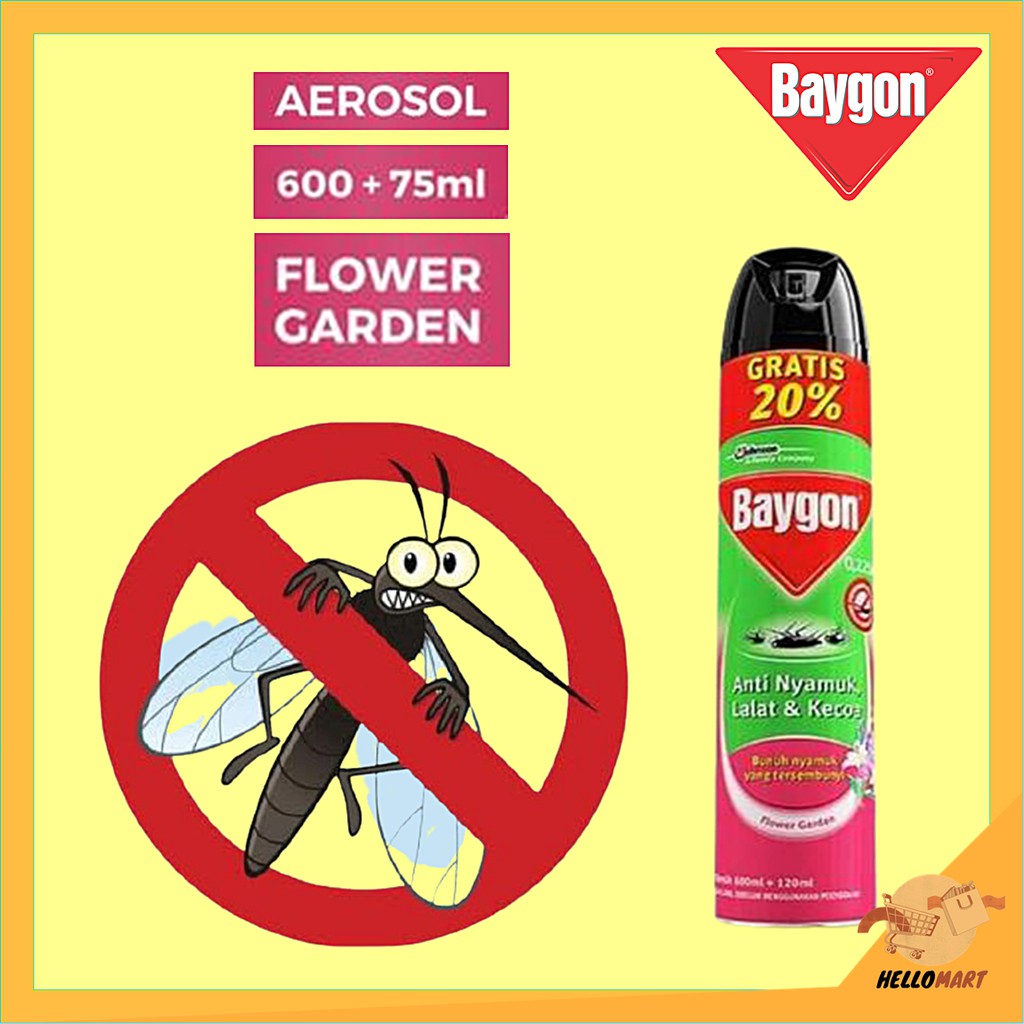 ORIGINAL Baygon Aerosol Spray Flower Garden 600+75ml / Baygon Anti Nyamuk / HELLOMARTID