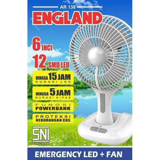 Arashi Emergency Led+Fan Ar138 England /Lampu Emergency +Kipas