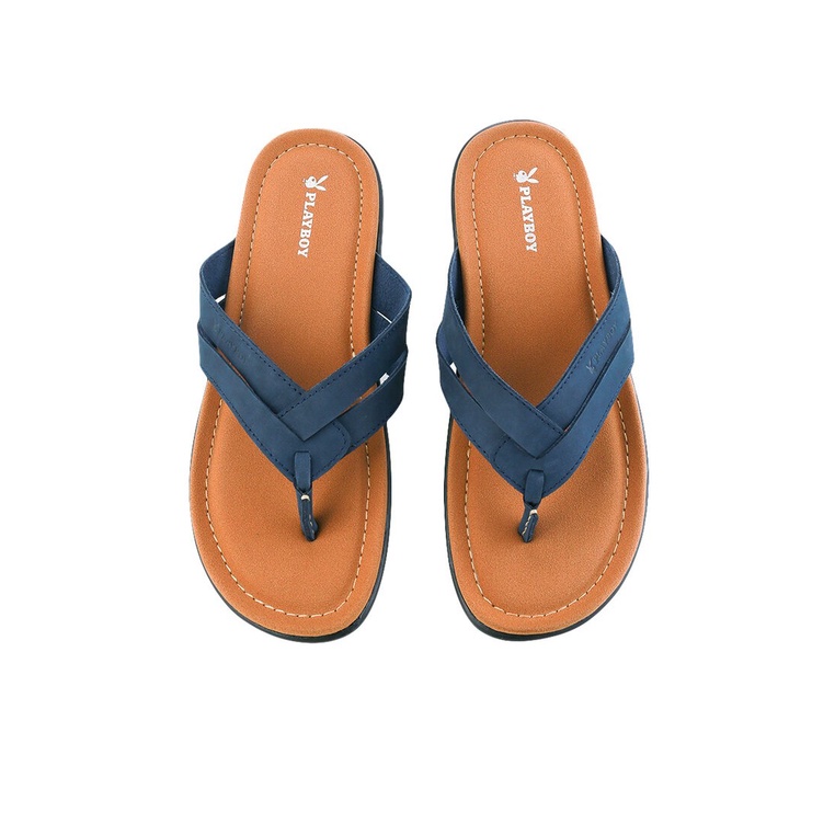 PL19 SANDAL JEPIT PLAYBOY PRIA ORIGINAL CASUAL KULIT BRANDED BIRU NAVY