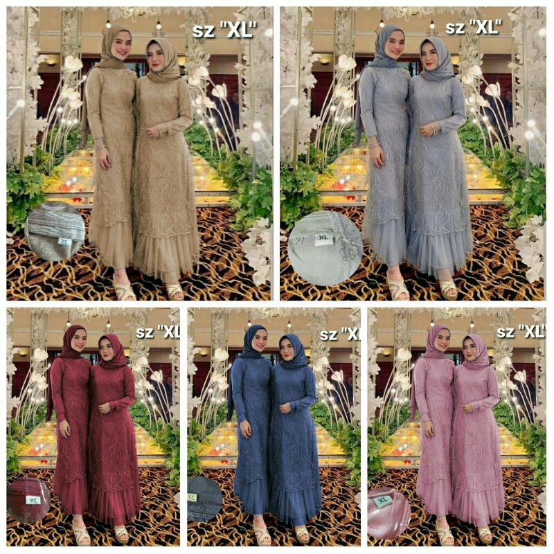 Maxi Maxy Dress Longdress Kondangan Pesta Tile Ruby Mutiara Geraldine L XL XXL