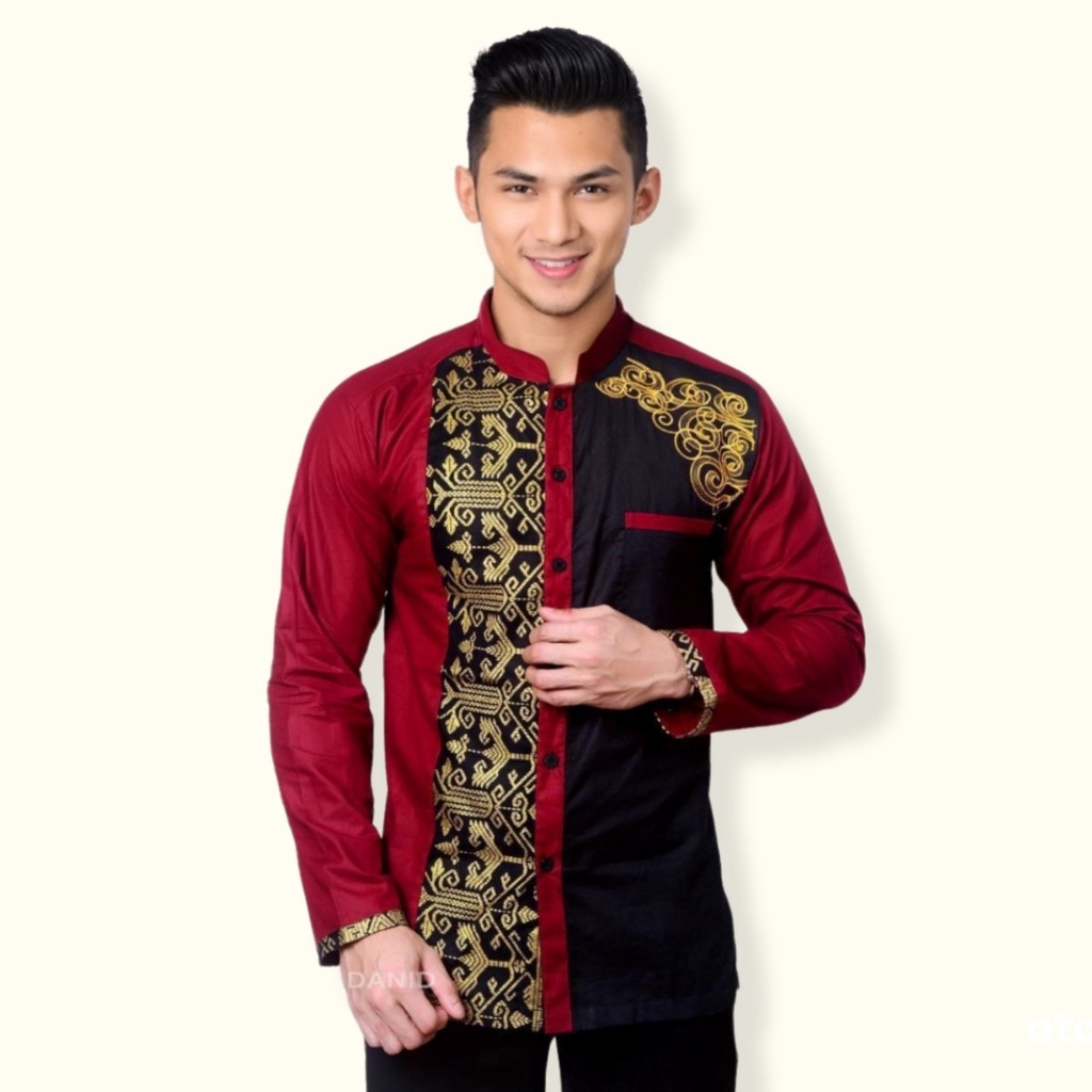 Baju Koko Kobata l Baju Koko motif batik l Baju Koko Kombinasi Batik l Baju Koko Pria Lengan Panjang motif pasarturi