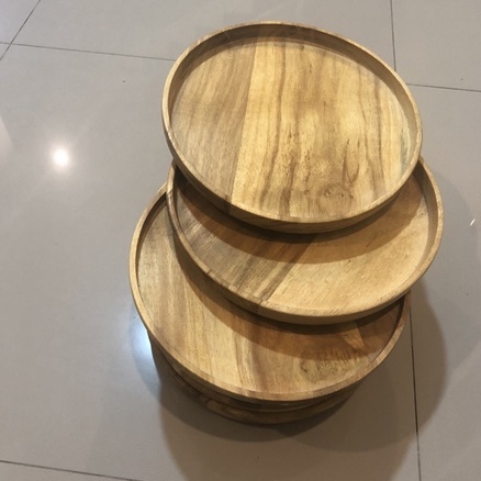 Nampan bulat 25cm baki kayu wooden round tray