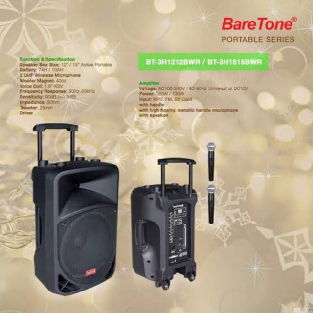 Speaker Portabel Baretone 15" Meeting Wireless Bluetooth BT-3H1515BWR
