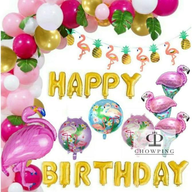 Paket Dekorasi Hiasan Balon Ulang Tahun / Happy Birthday Flamingo 01