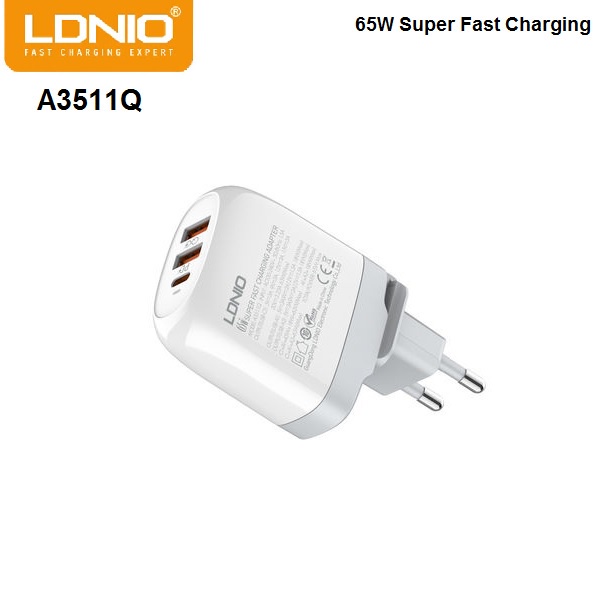 LDNIO A3511Q - 65W Super Fast Charging Adapter 3 USB Port PD QC 3.0 - Charger Super Cepat Bisa Untuk Laptop - 3 USB Total 65W Output