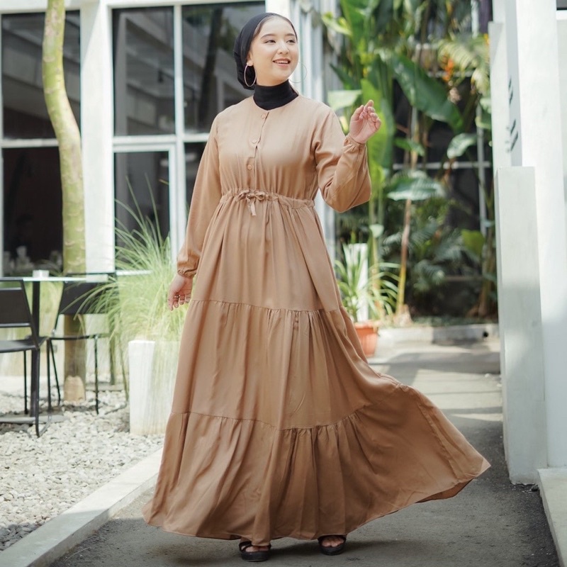 Gamis Rayon Wanita Terbaru Dress Muslimah Polos Motif Serut Gamis Busui Kancing Depan Dress Menyusui