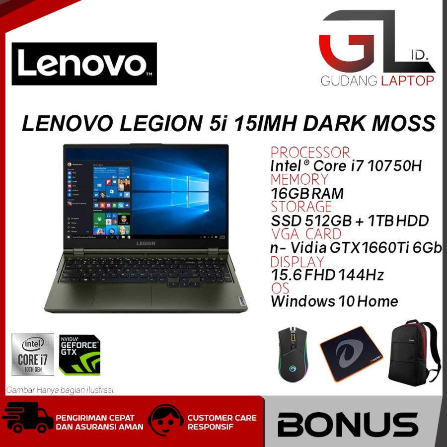 laptop gamin lenovo legion 5i 15imh i7 10750h 16gb ssd 512gb 1tb gtx1660ti 144hz ex display