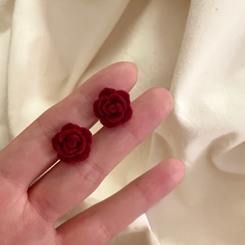 Fashion Women Jewelry Flocking Rose Flower Stud Earrings