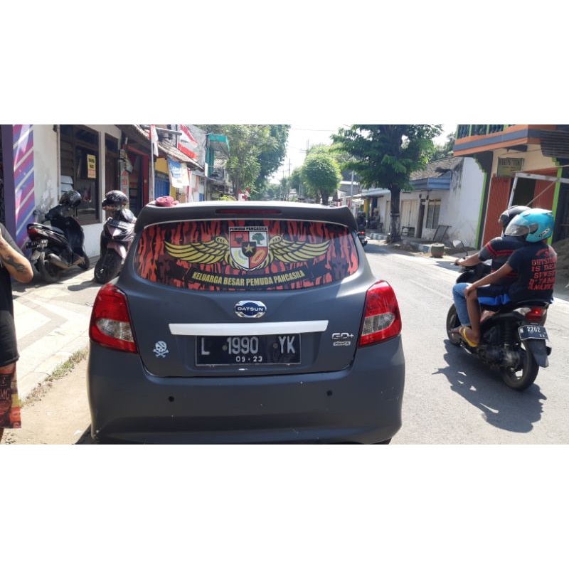 STIKER PEMUDA PANCASILA ONE WAY KACA BELAKANG UNTUK SEMUA MOBIL BEBAS REQUES DESAIN BAHAN KUALITAS B