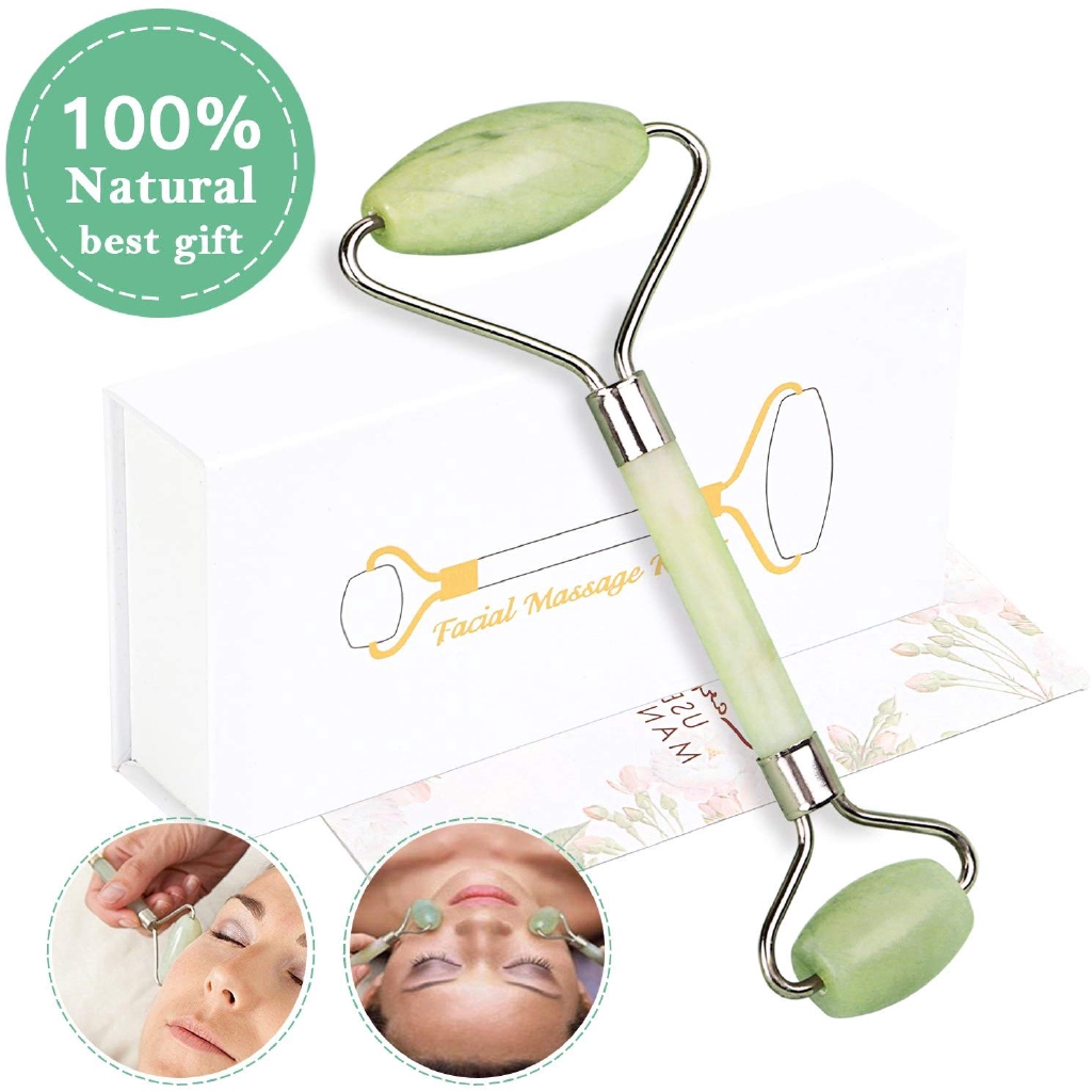 Double Jade Nature Head Facial Massage Roller Face Anti Wrinkle Tool Beauty