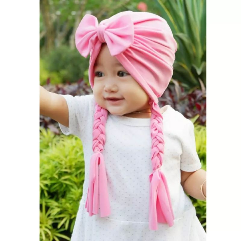 Turban Kepang Polos Anak Bayi Perempuan Intsan  0 – 3 Tahun Ciput Newbron 6 – 12 Bulan