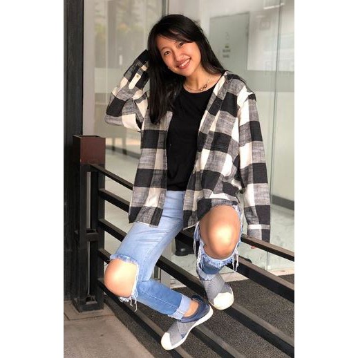 American Eagle Flanel Boyfriend Fit Shirt UNISEX - White