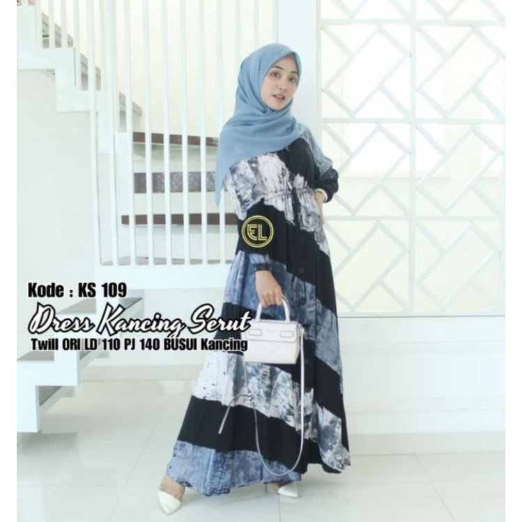 Dress Gamis Twill Ori Elzaf kancing serut