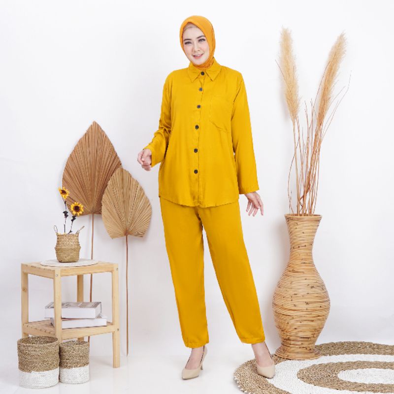 Kemeja setelan busui lengan panjang | Setelan kemeja wanita polos | kemeja set rayon