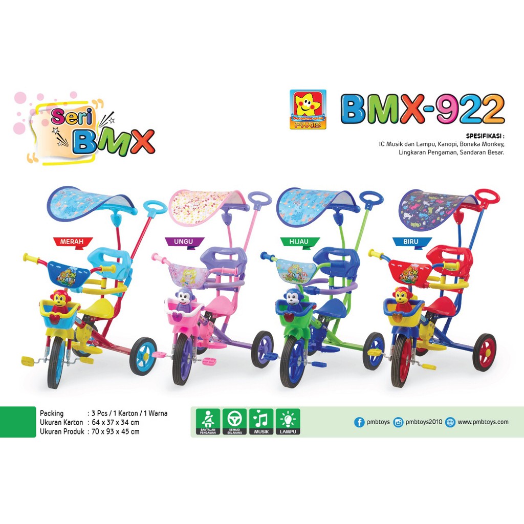 Sepeda tiga roda / Tricycle PMB BMX 922 canopy
