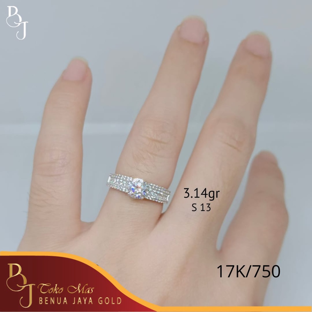 Cincin Emas Putih Solitaire Plus 17K/750