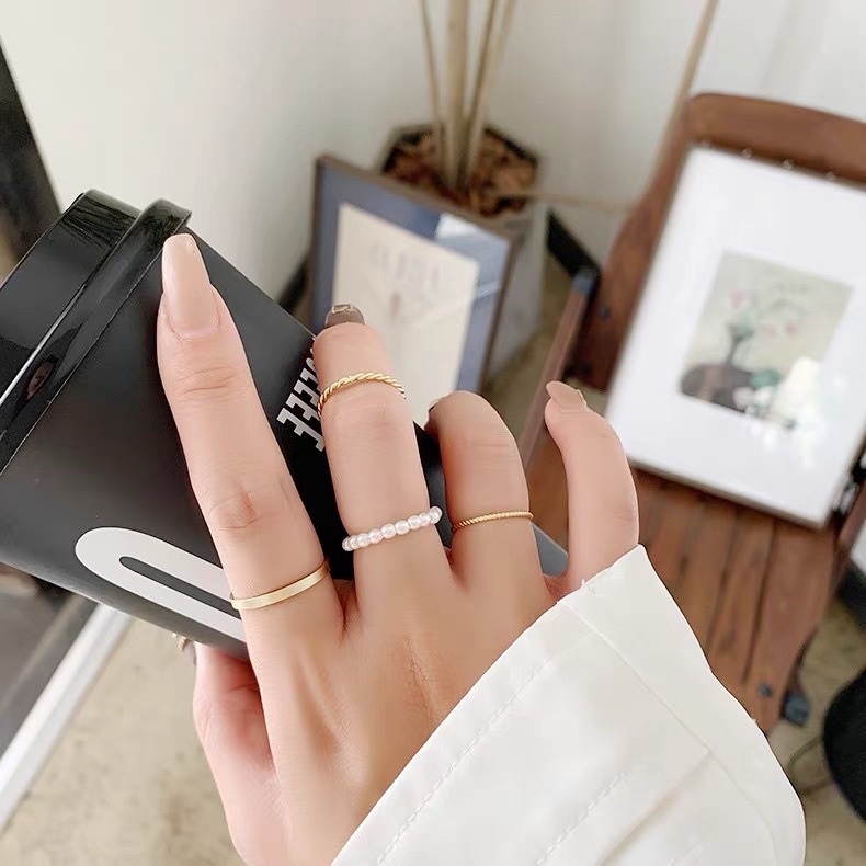 Set Cincin Mutiara Gaya Hipster Untuk Aksesoris