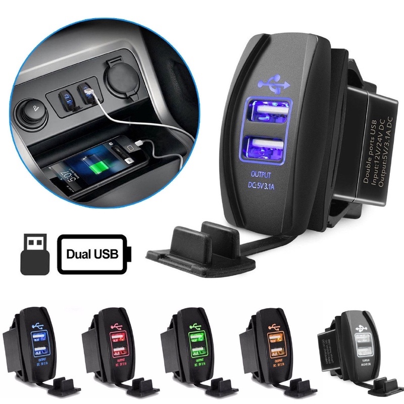 Adapter Charger Dual Port USB 12V-24V 5V 3.1A Tahan Air Dengan Indikator LED Untuk Mobil