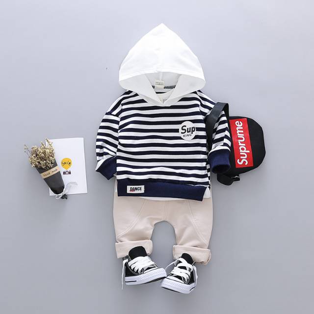 SSL1-Setelan Set Anak Laki Sweater Garis SupKing