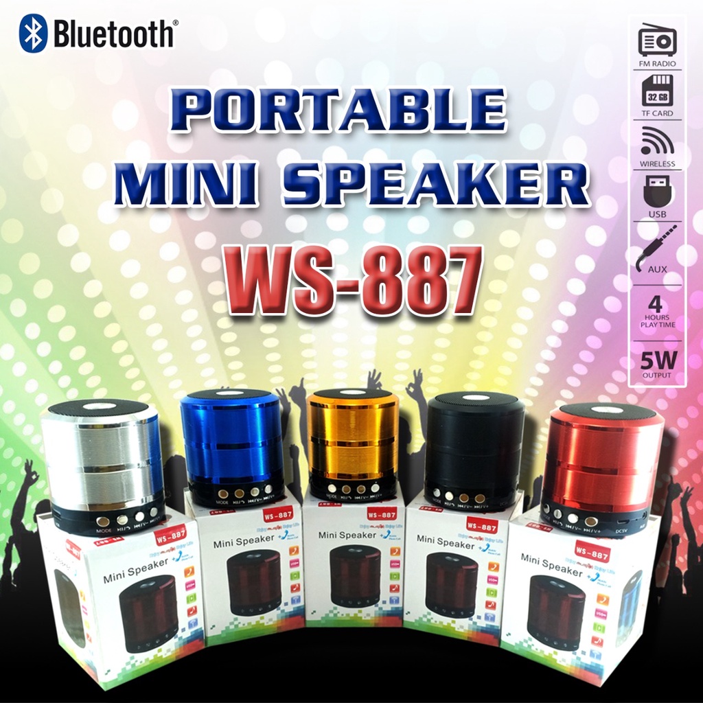 Speaker Bluetooth WS-887 PORTABLE Wireless Speker Mini Music Box WS887 STEREO SUPER BASS