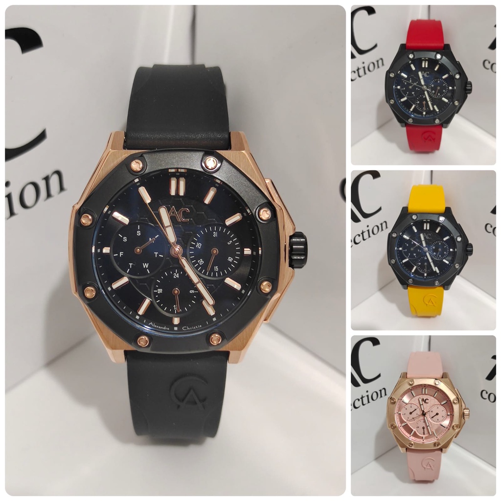 Jam Wanita Alexandre Christie AC9601 AC 9601 Rubber Original Garansi Resmi Alexander Christi