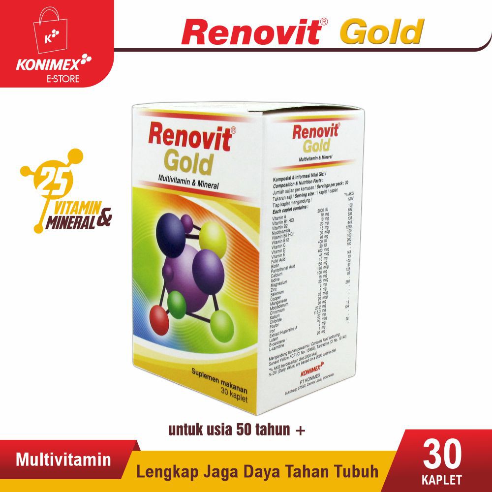 Renovit Gold Multivitamin &amp; Mineral Botol 30 Sehat &amp; Aktif di Usia 50+ #VITAMIN_KU