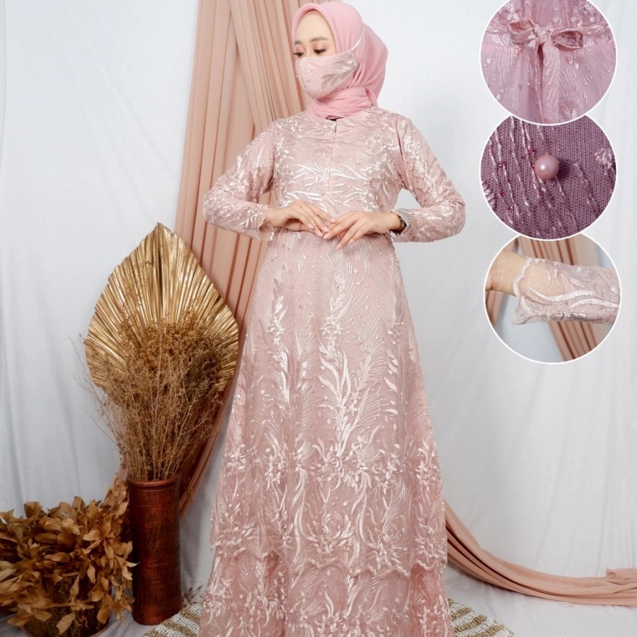 GAMIS TINGKAT TILLE BUSUI - GAMIS KONDANGAN - GAMIS TERBARU - GAMIS LEBARAN - GAMIS MODREN ROSE GOLD