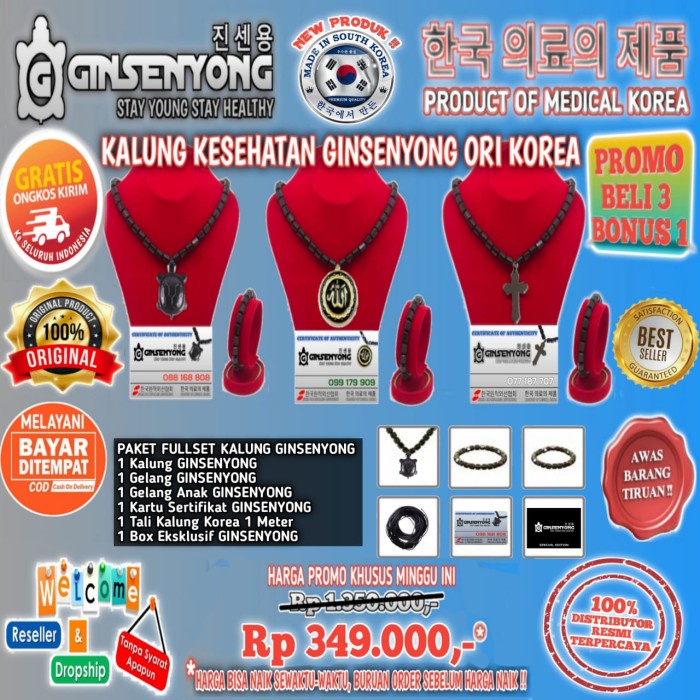 Ori Impor Kalung & Gelang Terapi Ginsenyong Korea Bersertifikat