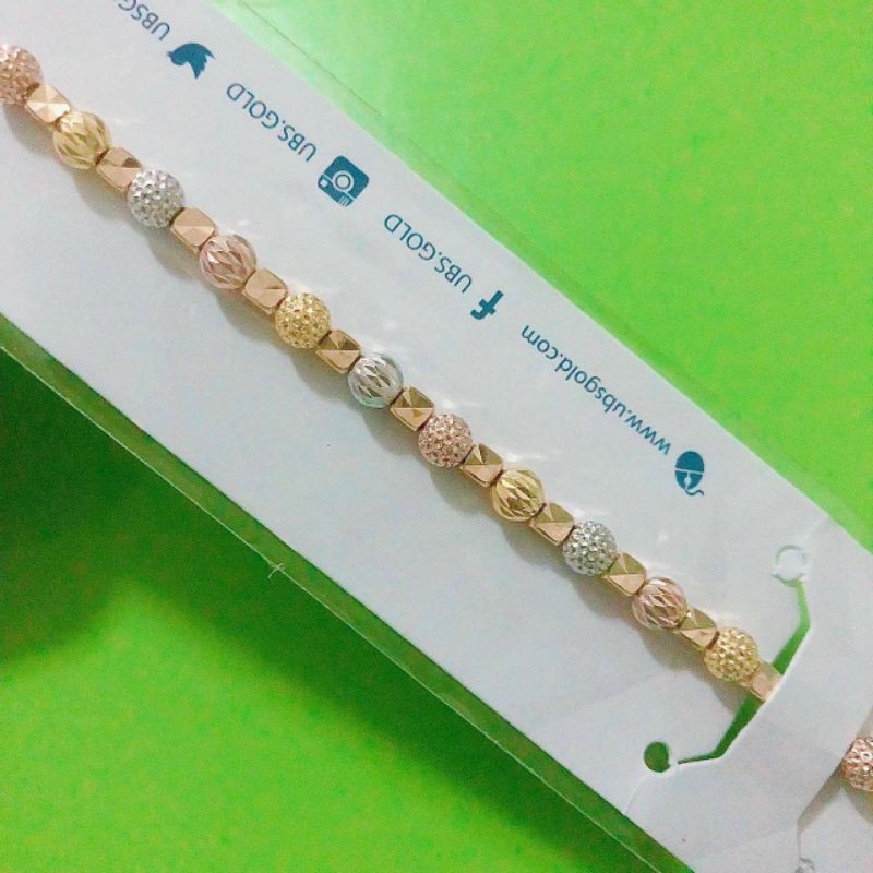 Gelang rantai serut bola selep kubus 3 warna UBS kadar 375 8K