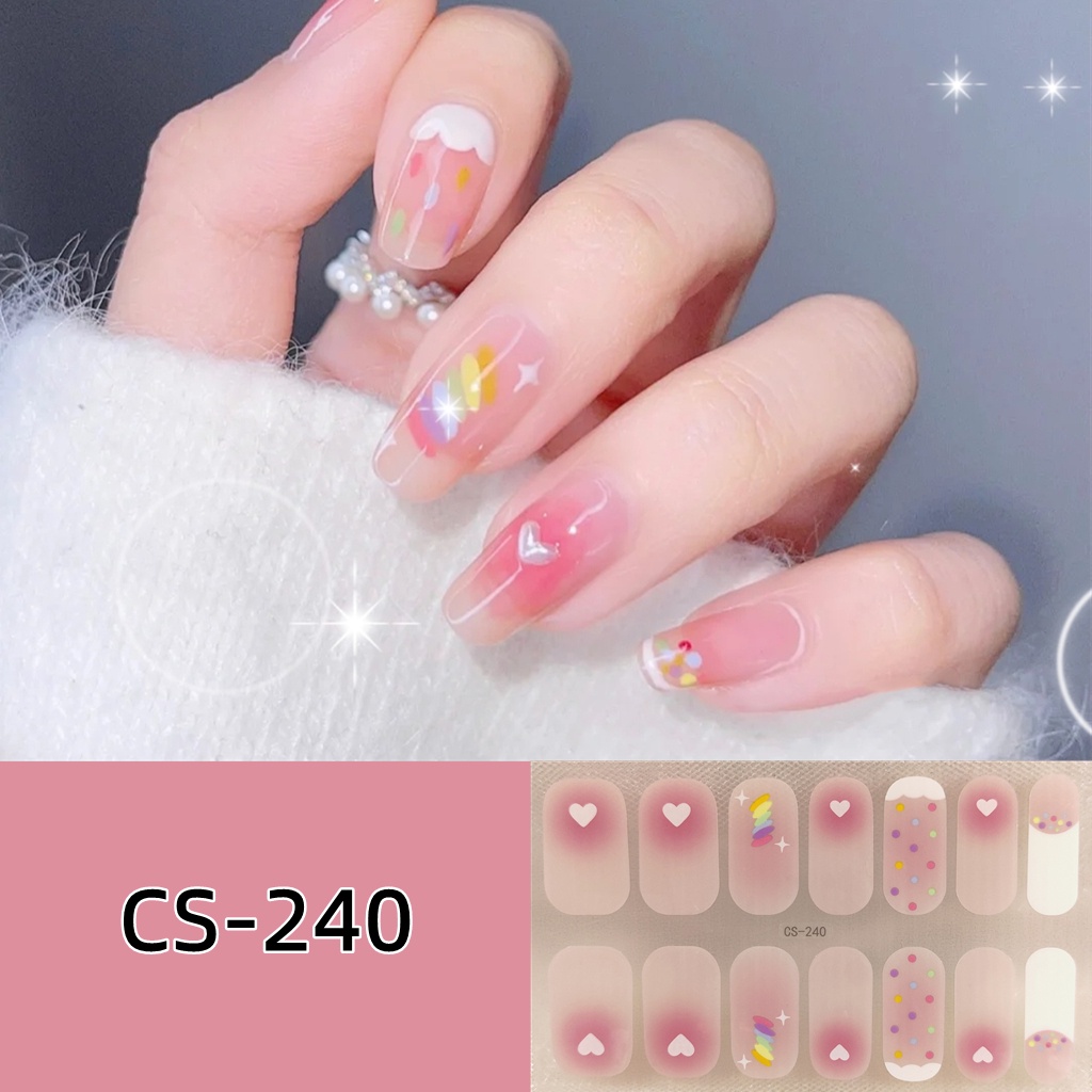 14pcs / Set Stiker Kuku Motif Kartun Warna Gradasi Anti Air / Racun Untuk Nail Art / Manicure DIY