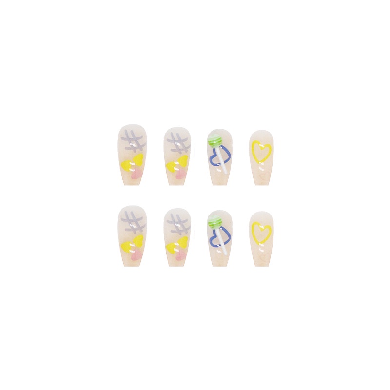 24pcs / Kotak Kuku Palsu Desain Beruang Lollipop Bunga Kecil Warna Kuning Untuk Dekorasi Nail Art