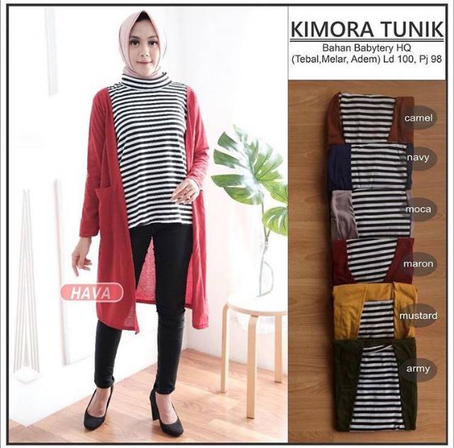 1 KG = 3 PCS || KIMORA TUNIK TURTLENECK STRIPE FASHION MURAH