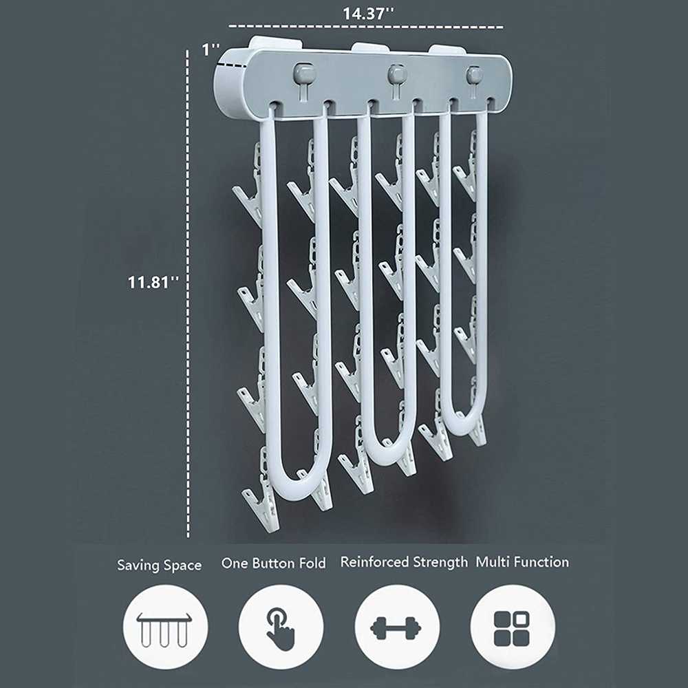 Rak Gantungan Baju Handuk Lipat Dinding Stainless Steel 24 x Jepitan