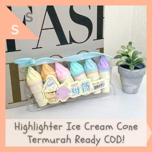 

[simplyshop] Set Ice Cream Cone Pouch Highlighter Marker Pen / Spidol Warna Penanda Kertas Pastel Es Krim Monas Kartun Lucu Warna Premium Import Korea Harga Grosir Ready COD