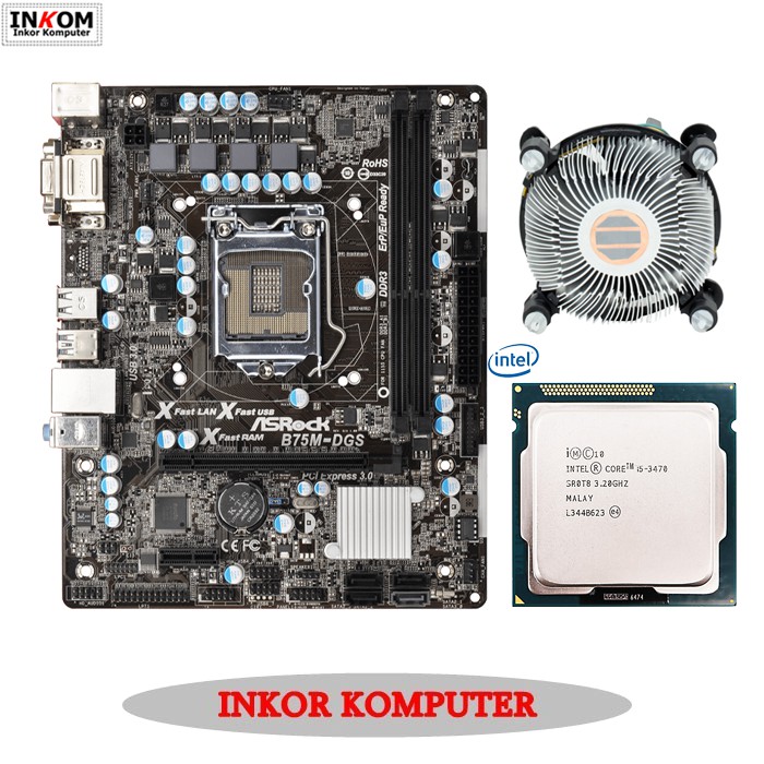 Motherboard Mainboard Mobo LGA 1155 B75 Asrock + Core i5 3470 + Fan