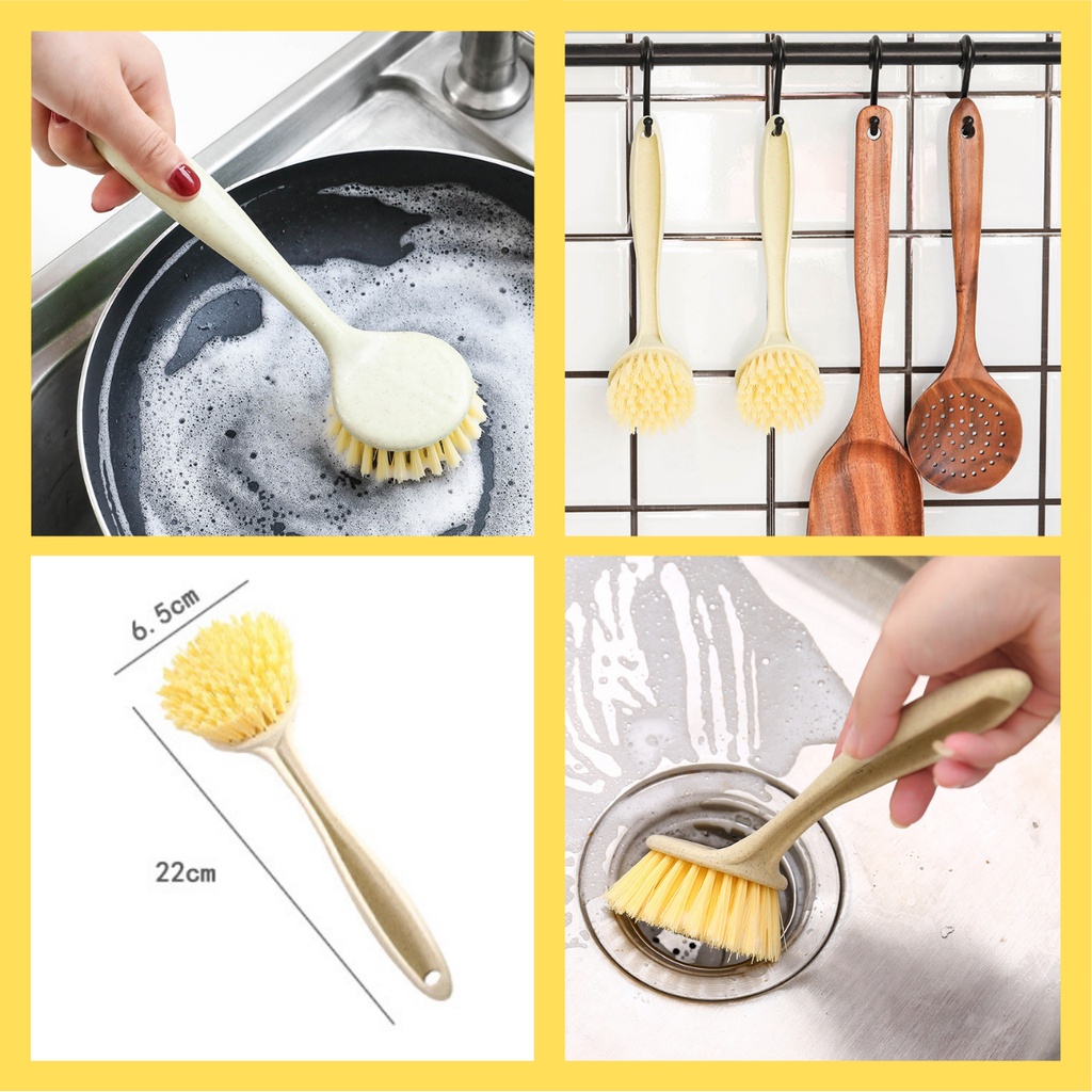 Sikat Pembersih Multifungsi / sikat pembersih dapur kuali / sikat wastafel / Sikat Gagang Panjang Bentuk Bulat SERBAGUNA Sikat Panci Pembersih Sudut Kloset WC Cuci Piring / Pencuci Peralatan Dapur / Kitchen Brush Pot Cleaning Tool Dishwashing Wood Brush