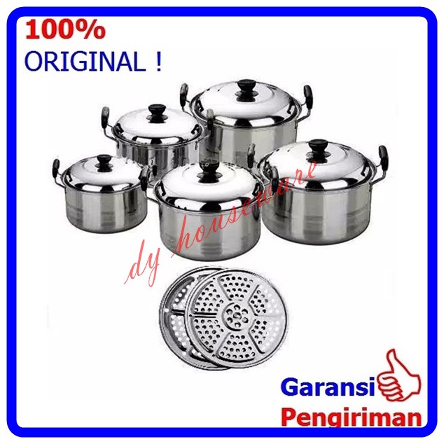 Panci Masak 5 Susun Panci Stainless 5pcs Dengan 2 Steamer