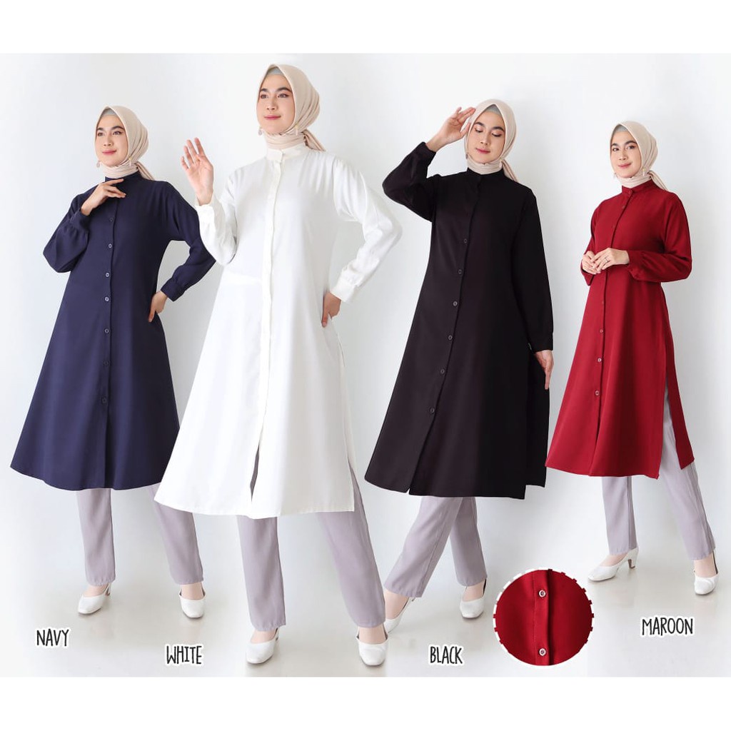 LUCKY - Long Tunik Polos Wanita Kancing Depan / Tunik Busui Wanita | Fashion Muslim Wanita
