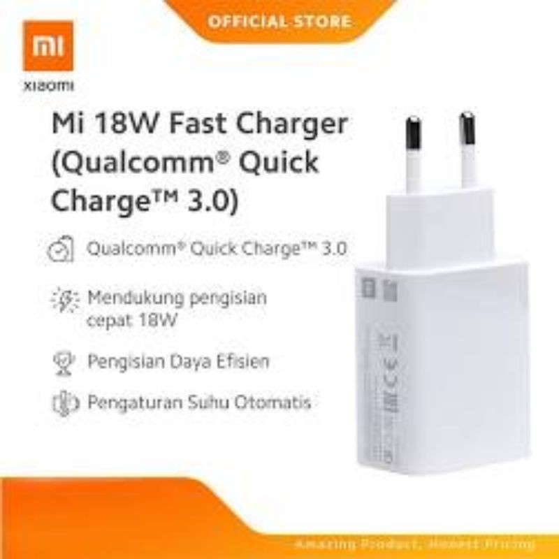 Charger Xmi 3A 9V 18W Type C/Micro USB Quick Charger 3.0 Fast Charging ORIGINAL 100% MI NOTE 10