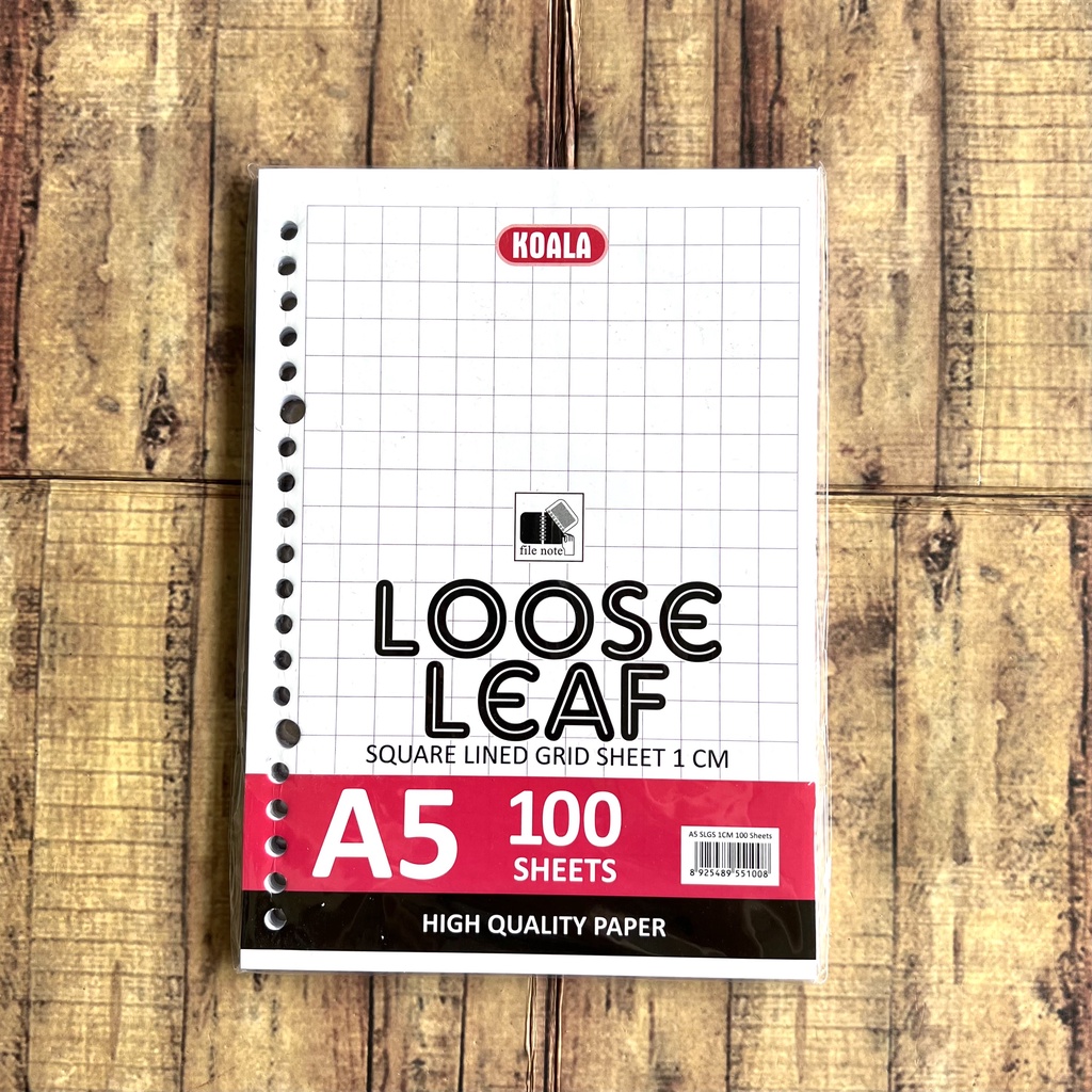 Kertas Loose Leaf Square Lined Grid A5 Isi 50 lembar / 100 lembar - Isi Map Binder A5 Kotak Besar 1 cm - Loose Leaf Kotak Besar