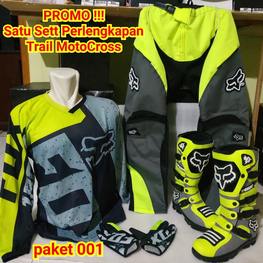 PROMO STELAN FULLSET TERMURAH TRAIL ADVENTURE  SEPATU TRAIL CROSS OFFROAD ,JERSEYSETT CROSS TRAIL DAN  CELANA ENDURO CONDURA BONUS SARUNG TANGAN KUALITAS PREMIUM DI JAMIN GAAKAN LUNTUR SATU SETT TERLARIS