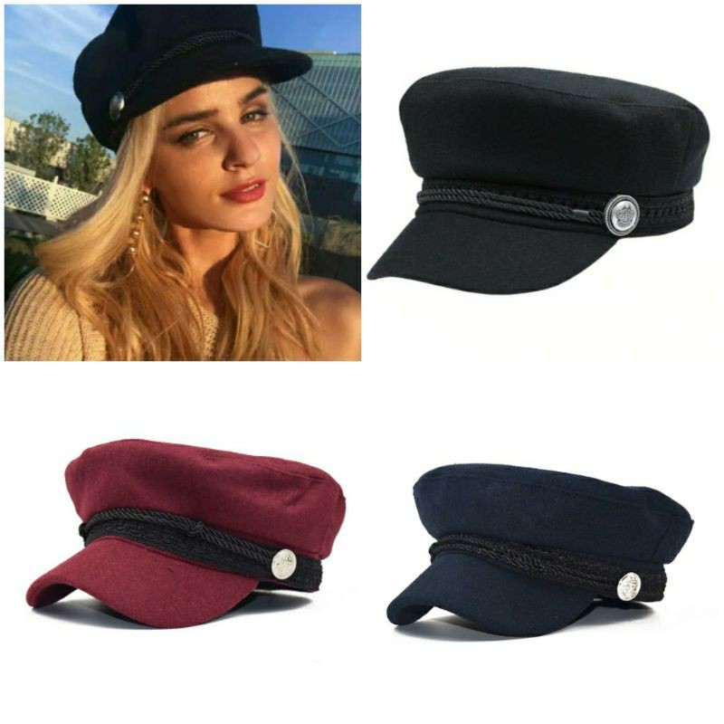 Topi Wanita Korea Kekinian Police Hiasan Renda