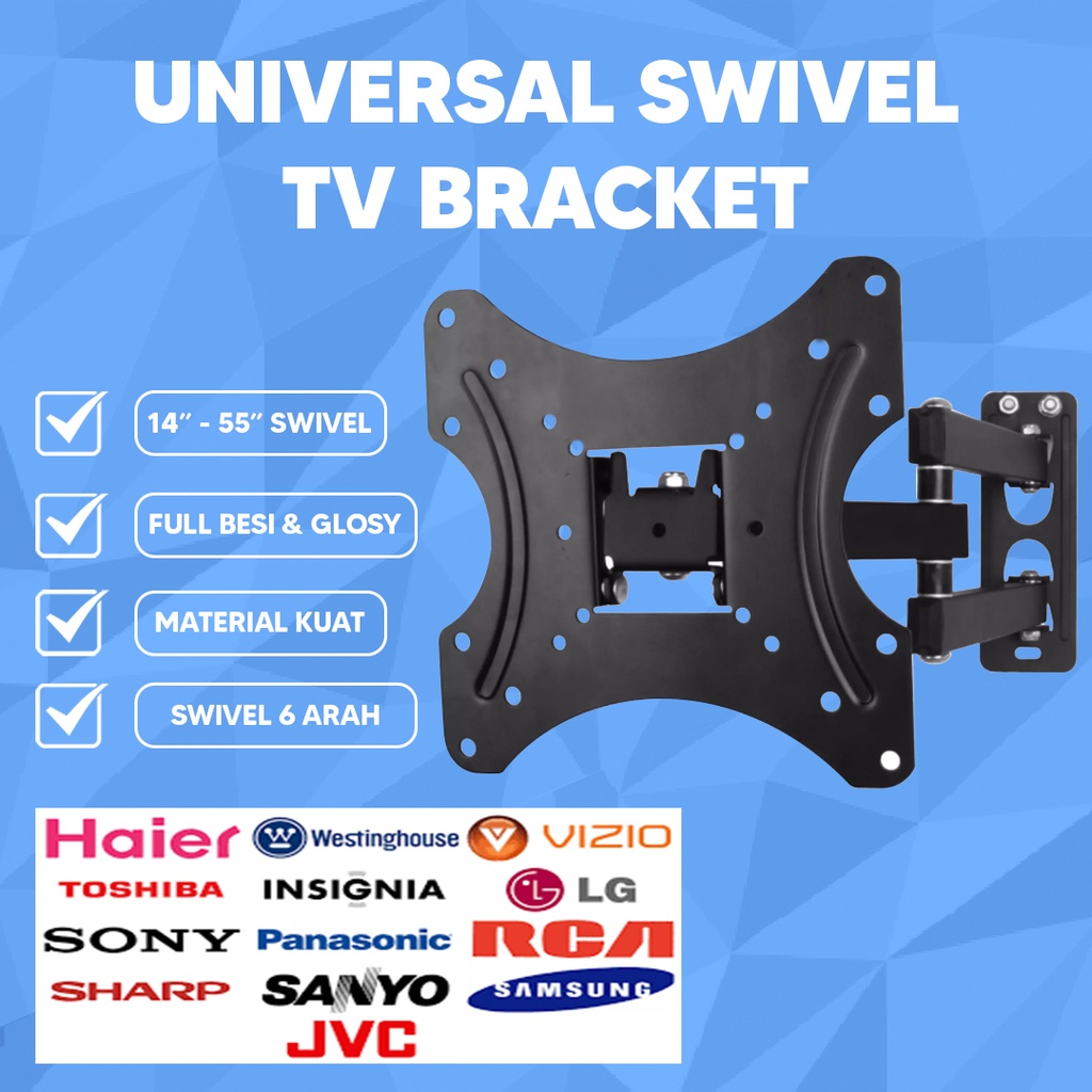 (PREMIUM) BRACKET SWIVEL TV LED 14 17 19 20 22 24 27 32 40 43 Inch Universal Smart TV Digital LCD Braket Putar