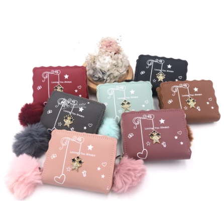 ( GS ) DOMPET WANITA / DOMPET LIPAT WANITA DOMPET LUCU FREE POMPOM